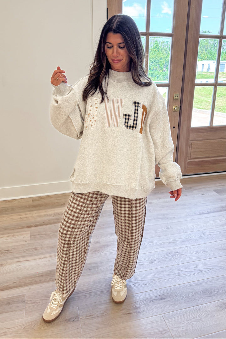 WWJD Embroidered Grey Mock Neck Sweatshirt