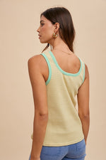 Anniewear Ribbed knit banana yellow and mint green striped tank top