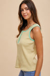 Anniewear Ribbed knit banana yellow and mint green striped tank top