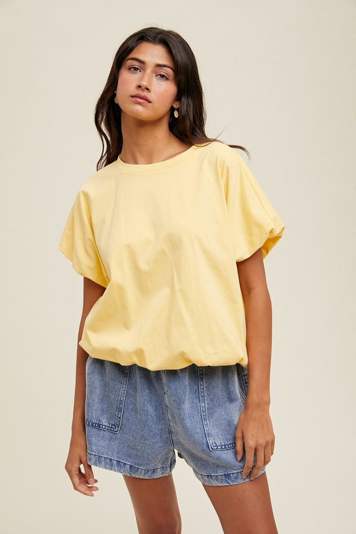 Lemon yellow knit semi-cropped top with bubble hem by Wishlist