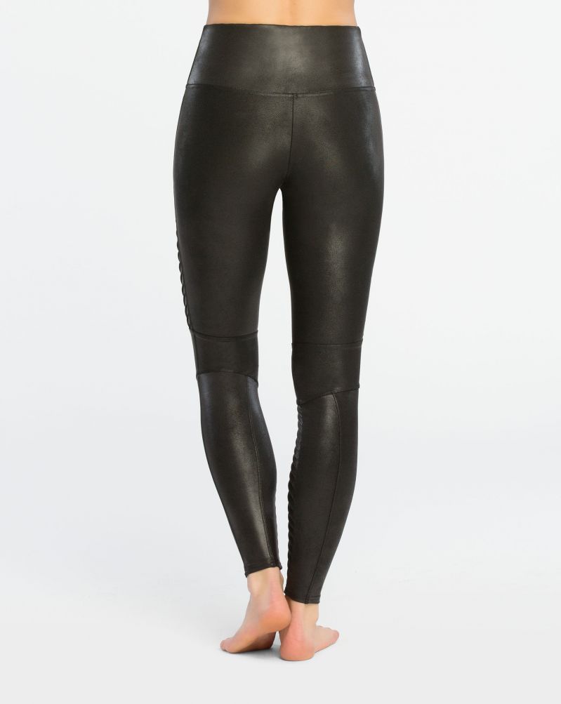 Spanx Faux Leather Very Black Moto Leggings