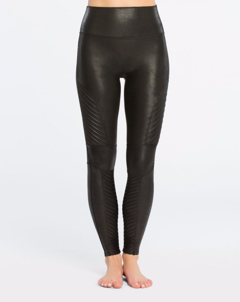 Spanx Faux leather very black moto leggings