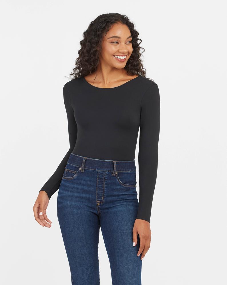 Spanx classic black scoop neck long sleeve bodysuit